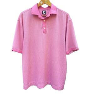 FOOTJOY XXL pink & contrast fabric shortsleeved 3 button stretch polo golf shirt